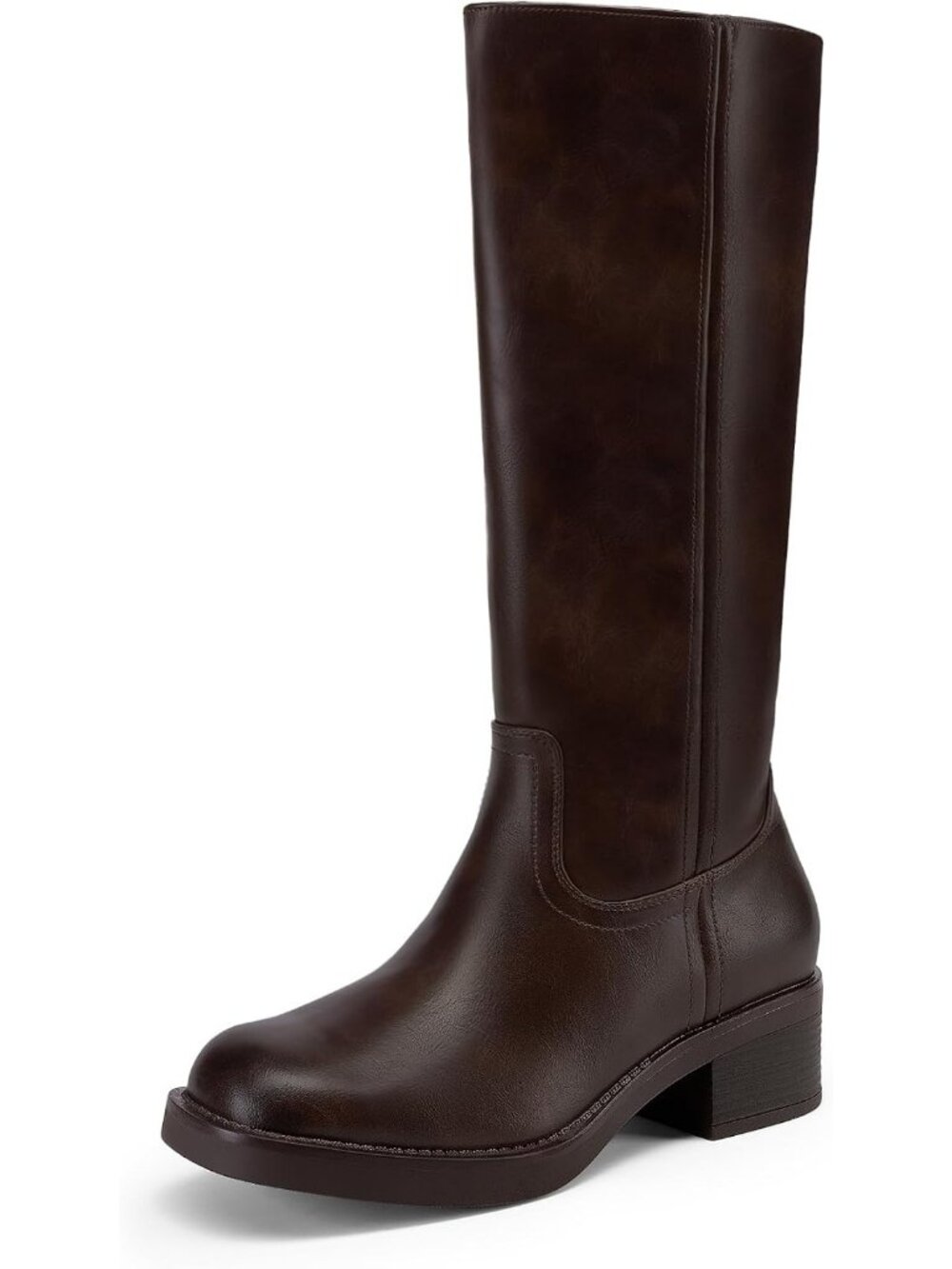 Dream Pairs Women's Dark Brown Knee High Chunky Block Heel Boots Side Zipper